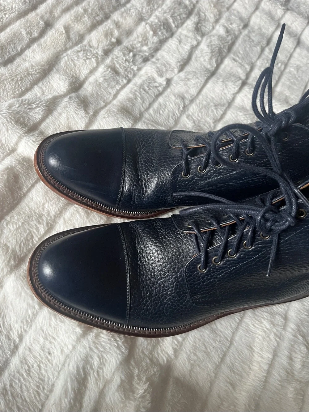 Taft Navy Rome Full-grain Leather Cap Toe Dress Boots